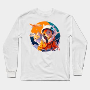 Cosmic girl and cat Long Sleeve T-Shirt